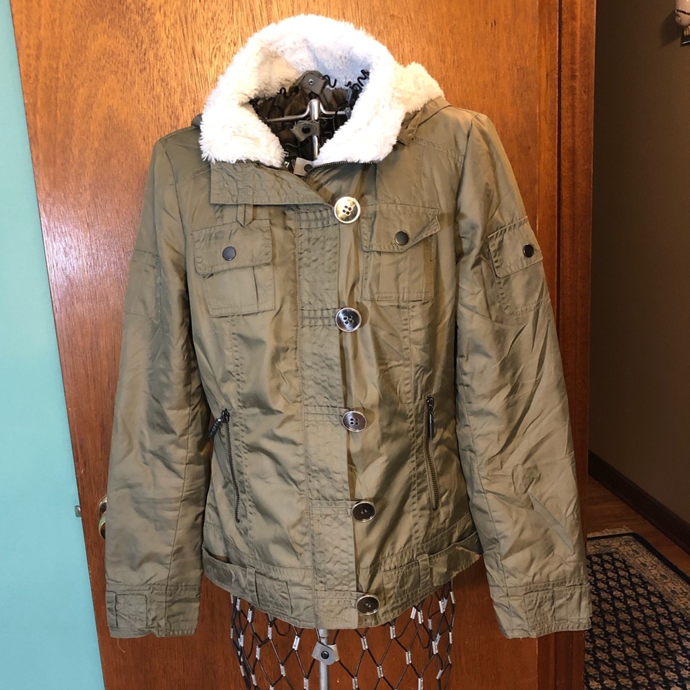 Guess lined jacket with faux fur & removable hood
